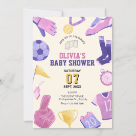 Voetbal football roze paarse spel baby shower kaart