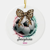 voetbal football Speler Girly Leopard Bow Keramisch Ornament (Voorkant)