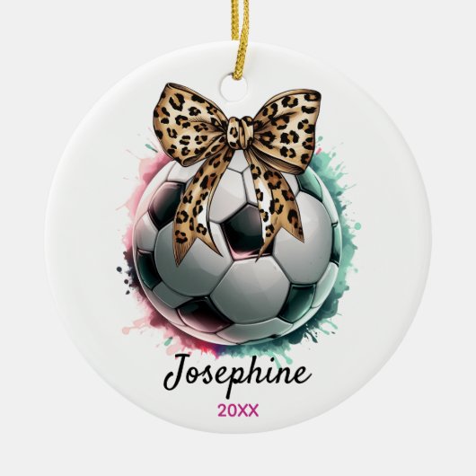 voetbal football Speler Girly Leopard Bow Keramisch Ornament (Voorkant)