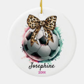 voetbal football Speler Girly Leopard Bow Keramisch Ornament (Achterkant)