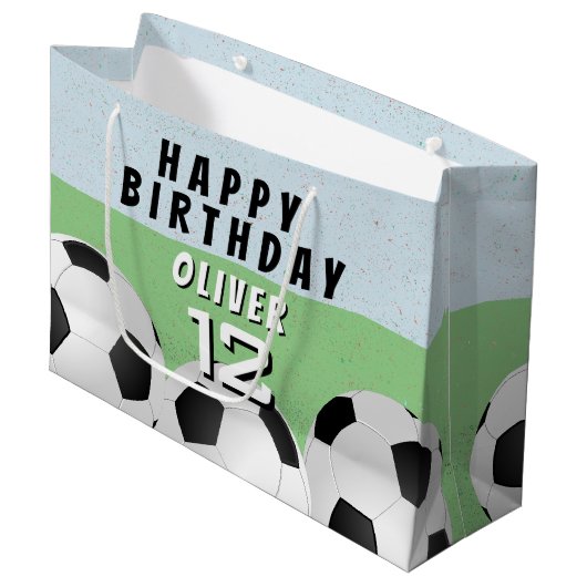 Voetbal Football Sport Kinderen Happy Birthday Groot Cadeauzakje (Voorkant Gekanteld)