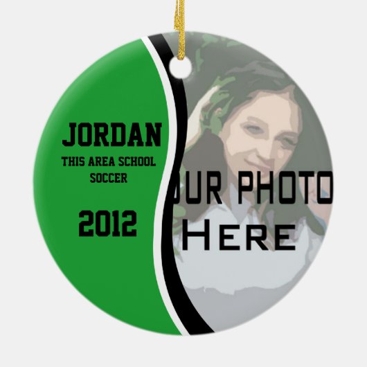 Voetbal Foto Keepsake Groen Keramisch Ornament (Achterkant)