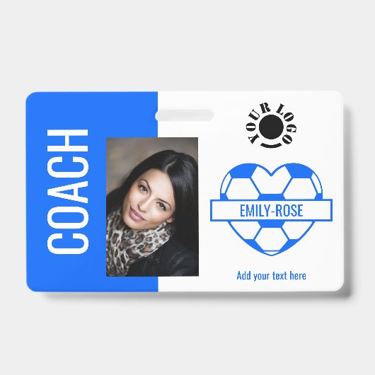voetbal Foto Logo Barcode Sjabloon Coach Blue Badge (Voorkant)