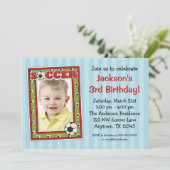 Voetbal Foto van Birthday Party Blue Invitations Kaart (Staand voorkant)