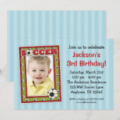 Voetbal Foto van Birthday Party Blue Invitations Kaart (Voorkant / Achterkant)