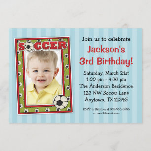 Voetbal Foto van Birthday Party Blue Invitations Kaart