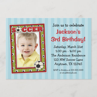 Voetbal Foto van Birthday Party Blue Invitations Kaart