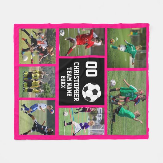 Voetbal Fuchsia w / Speler Naam Fleece Deken (Voorkant (Horizontaal))