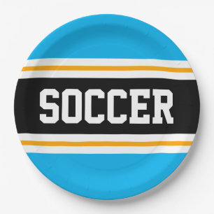 VOETBAL Fun Sky Blue Zwart Geel Racing Stripes Papieren Bordje
