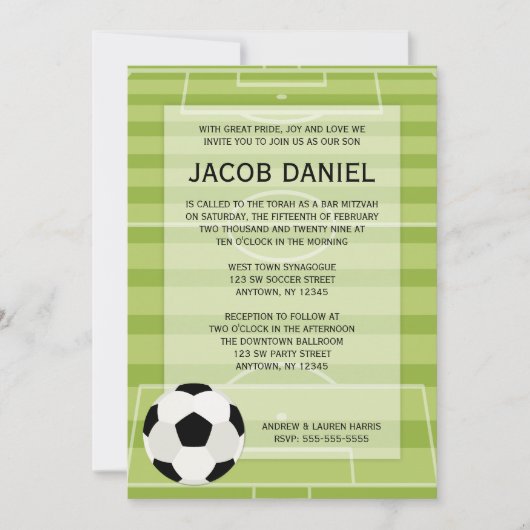Voetbal Gebied Gedekte Bar Mitzvah Uitnodigingen (Voorkant)