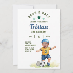 Voetbal Geboren Twee Bal 2e Verjaardag Foto Uitnod Kaart