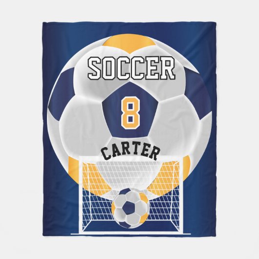 Voetbal - Geel, wit en blauw Fleece Deken (Voorkant)