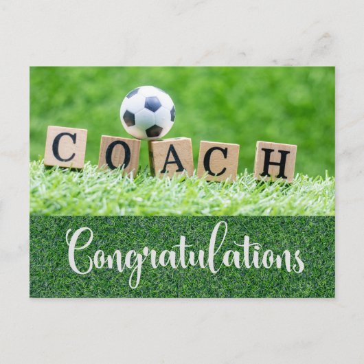 Voetbal Gefeliciteerd kaart voor Coach met bal (Voorkant)