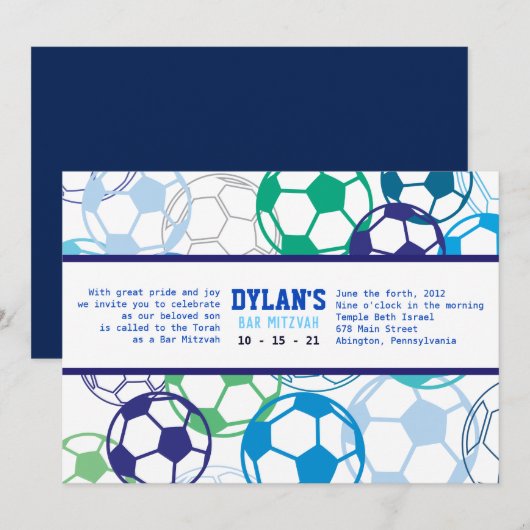 Voetbal Gekleurde Bar Bat Mitswa Uitnodiging (Voorkant / Achterkant)