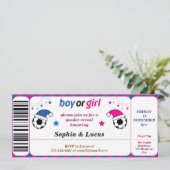 Voetbal gender onthullen Ticket Style Invitation Kaart (Staand voorkant)