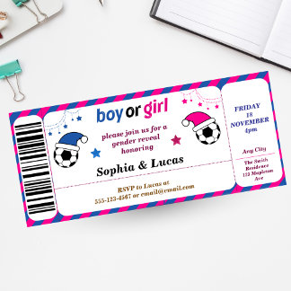 Voetbal gender onthullen Ticket Style Invitation Kaart