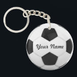voetbal Gepersonaliseerde naam Sport Sleutelhanger<br><div class="desc">Voer een naam in. Een cadeau aan je vrienden.  Digitale kunst met het thema voetbal. Zwart-wit. Art van José Ricardo</div>