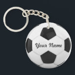 voetbal Gepersonaliseerde naam Sport Sleutelhanger<br><div class="desc">Voer een naam in. Een cadeau aan je vrienden.  Digitale kunst met het thema voetbal. Zwart-wit. Art van José Ricardo</div>