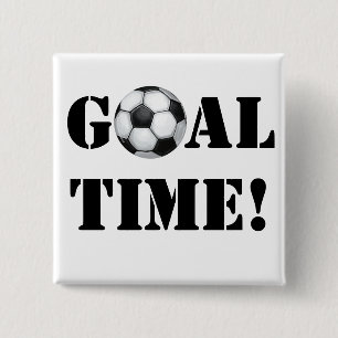 Voetbal, Goal Time. Vierkante Button 5,1 Cm