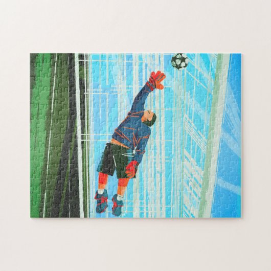 Voetbal Goalie Goalkeeper Keeper Jumping Legpuzzel (Horizontaal)