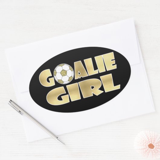 Voetbal Goalie Meisje Goud Ovale Sticker (Envelop)
