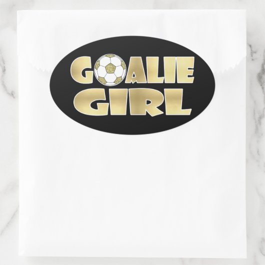 Voetbal Goalie Meisje Goud Ovale Sticker (Tas)