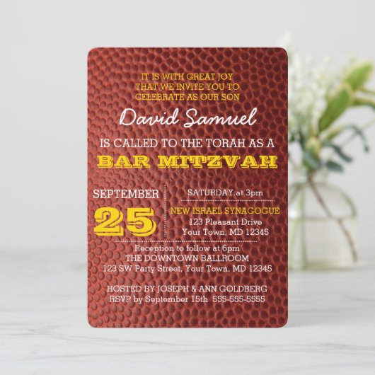 Voetbal Gold Bar Mitzvah Uitnodiging (Staand voorkant)