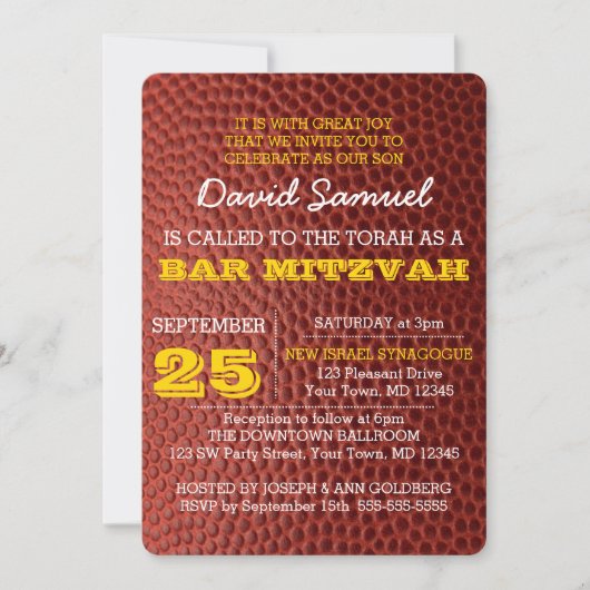 Voetbal Gold Bar Mitzvah Uitnodiging (Voorkant)