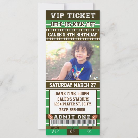 VOETBAL Groen & Bruin FOTO TICKET Uitnodiging (Voorkant)