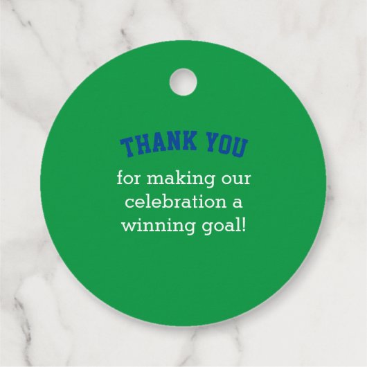 Voetbal groen en blauw bedankjes labels (Achterkant)