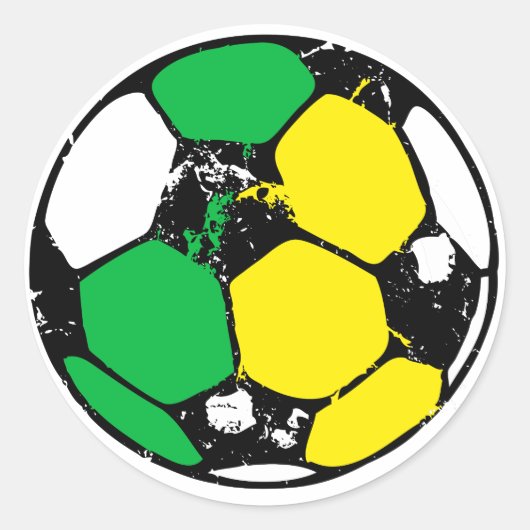 Voetbal groen en geel ronde sticker (Voorkant)