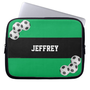 Voetbal, Groen en Zwart, Naam, Computer Laptop Sleeve