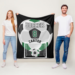 Voetbal - Groen, wit en zwart Fleece Deken
