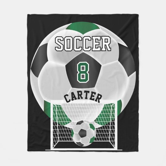 Voetbal - Groen, wit en zwart Fleece Deken (Voorkant)