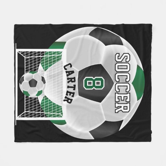 Voetbal - Groen, wit en zwart Fleece Deken (Voorkant (Horizontaal))