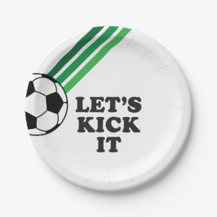 Voetbal Groene Strepen Laten we het vieren Verjaar Papieren Bordje