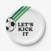 Voetbal Groene Strepen Laten we schoppen Verjaarda Papieren Bordje (Voorkant)