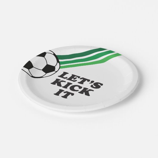 Voetbal Groene Strepen Laten we schoppen Verjaarda Papieren Bordje (Gekanteld)