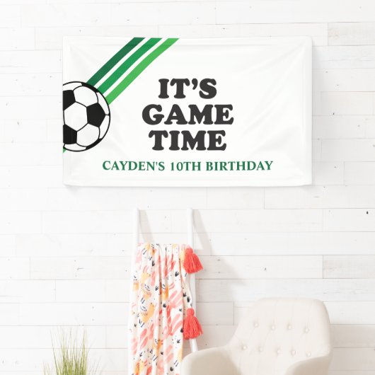 Voetbal Groene Strepen Spel Tijd Verjaardag Spandoek (Insitu)