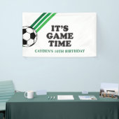 Voetbal Groene Strepen Spel Tijd Verjaardag Spandoek (Beurs)
