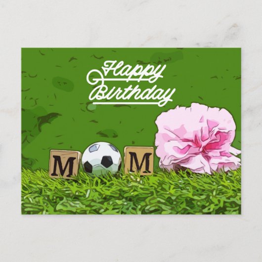 Voetbal Happy Birthday voetbal Mam met bloem Briefkaart (Voorkant)