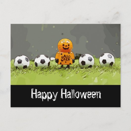 Voetbal Happy Halloween met ballen op groen gras   Briefkaart (Voorkant)