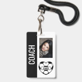 Voetbal Hart Foto Sjabloon Zwart-Wit Coach Badge (Voorzijde met lanyard)