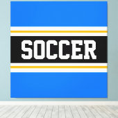 VOETBAL Helder Blauw Zwart Wit Gele Strepen Canvas Afdruk (Insitu (Houten vloer))