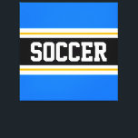 VOETBAL Helder Blauw Zwart Wit Gele Strepen Canvas Afdruk<br><div class="desc">Dit kleurrijke,  sportieve ontwerp is voorzien van gedurfde VOETBAL tekst in een brede zwarte horizontale middenstreep met witte en goudgele racestrepen tegen felblauwe buitenstrepen. De tekst kan gepersonaliseerd worden.</div>