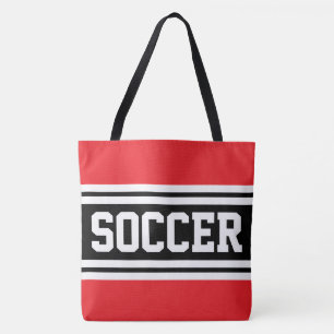VOETBAL Helder rood zwart wit race strepen Tote Bag