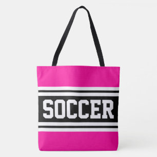 VOETBAL Helder roze zwart wit race strepen Tote Bag