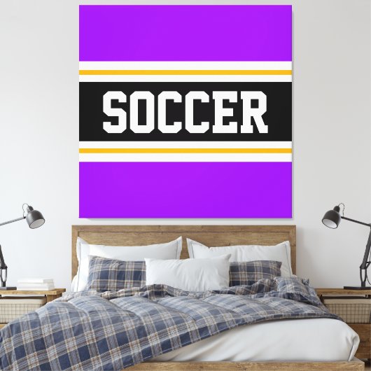 VOETBAL Heldere Paarse Zwart Wit Gele Strepen Canvas Afdruk (Insitu (Slaapkamer))