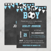 Voetbal Het is een Jongen Baby shower Chalkboard B Kaart (Voorkant / Achterkant)