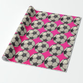 Voetbal / Hot Pink Cadeaupapier (Uitgerold)
